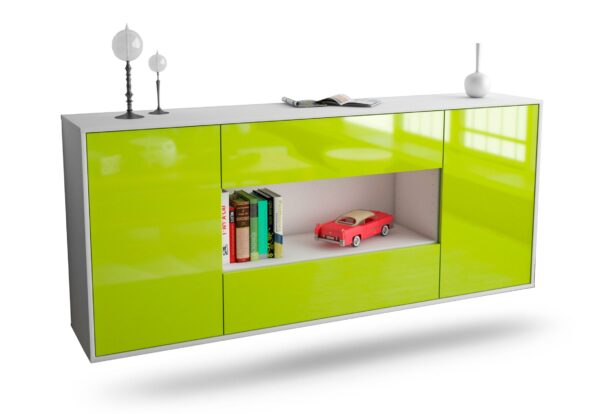 Sideboard Denton | hängend | Korpus Weiß | Front in Hochglanz Grün | 180x79x35cm (BxHxT)