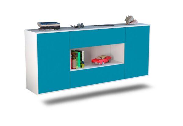 Sideboard Denton | hängend | Korpus Weiß | Front in Türkis | 180x79x35cm (BxHxT)