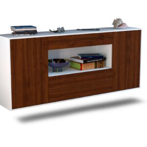 Sideboard Ann Arbor | hängend | Korpus Weiß | Front in Walnuss Holz Optik | 180x79x35cm (BxHxT)