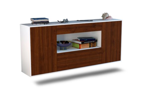 Sideboard Ann Arbor | hängend | Korpus Weiß | Front in Walnuss Holz Optik | 180x79x35cm (BxHxT)