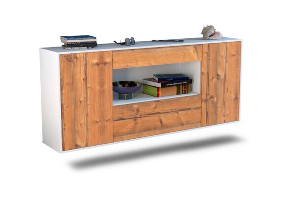 Sideboard Ann Arbor | hängend | Korpus Weiß | Front in Pinie Holz Optik | 180x79x35cm (BxHxT)