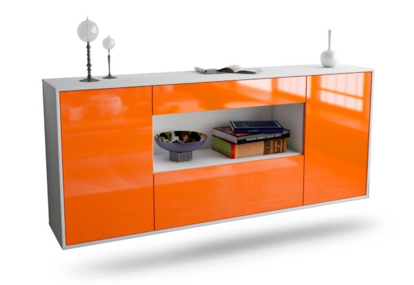 Sideboard Ann Arbor | hängend | Korpus Weiß | Front in Hochglanz Orange | 180x79x35cm (BxHxT)