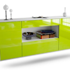 Sideboard Ann Arbor | hängend | Korpus Weiß | Front in Hochglanz Grün | 180x79x35cm (BxHxT)