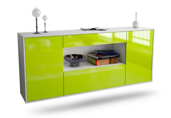 Sideboard Ann Arbor | hängend | Korpus Weiß | Front in Hochglanz Grün | 180x79x35cm (BxHxT)
