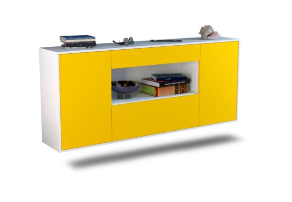 Sideboard Ann Arbor | hängend | Korpus Weiß | Front in Gelb | 180x79x35cm (BxHxT)