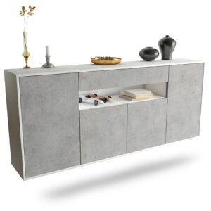 Sideboard Lansing | hängend | Korpus Weiß | Front in Beton Optik | 180x79x35cm (BxHxT)