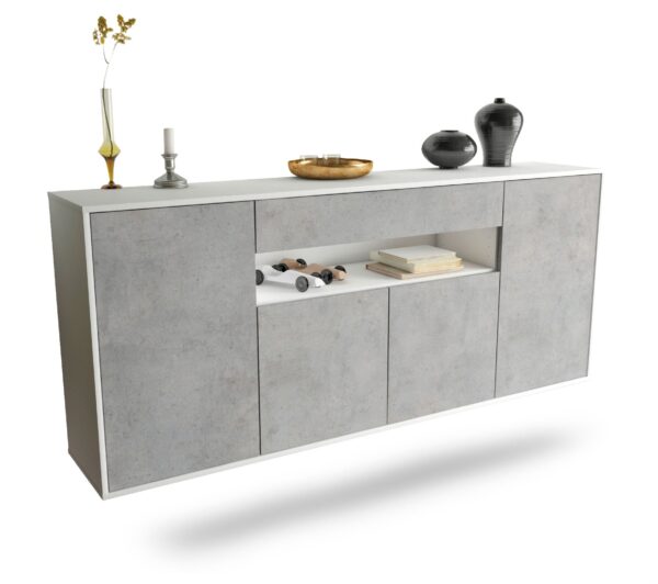 Sideboard Lansing | hängend | Korpus Weiß | Front in Beton Optik | 180x79x35cm (BxHxT)