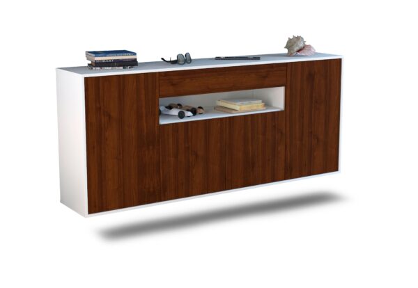 Sideboard Lansing | hängend | Korpus Weiß | Front in Walnuss Holz Optik | 180x79x35cm (BxHxT)