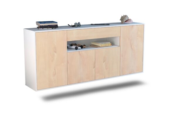 Sideboard Lansing | hängend | Korpus Weiß | Front in Zeder Holz Optik | 180x79x35cm (BxHxT)
