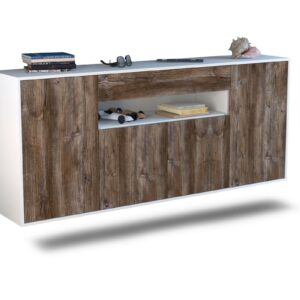 Sideboard Lansing | hängend | Korpus Weiß | Front in Treibholz Holz Optik | 180x79x35cm (BxHxT)