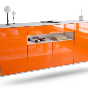 Sideboard Lansing | hängend | Korpus Weiß | Front in Hochglanz Orange | 180x79x35cm (BxHxT)