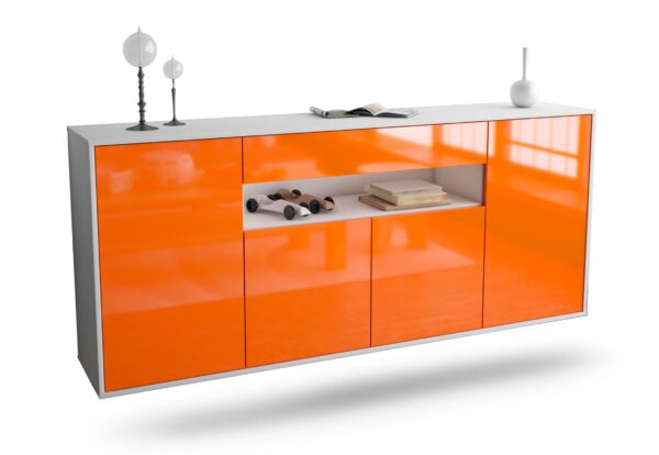 Sideboard Lansing | hängend | Korpus Weiß | Front in Hochglanz Orange | 180x79x35cm (BxHxT)