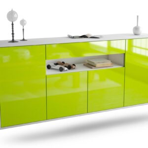 Sideboard Lansing | hängend | Korpus Weiß | Front in Hochglanz Grün | 180x79x35cm (BxHxT)