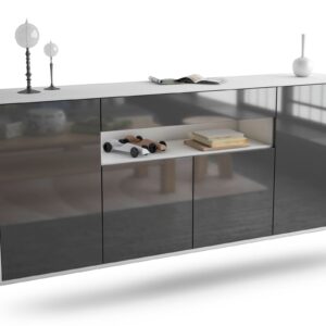 Sideboard Lansing | hängend | Korpus Weiß | Front in Hochglanz Grau | 180x79x35cm (BxHxT)