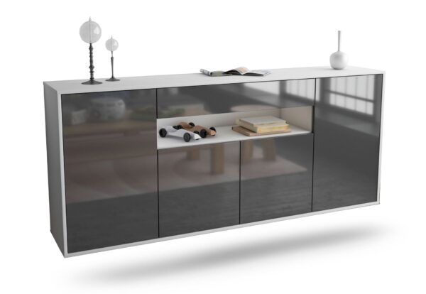 Sideboard Lansing | hängend | Korpus Weiß | Front in Hochglanz Grau | 180x79x35cm (BxHxT)