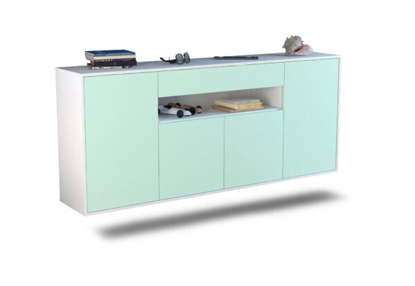 Sideboard Lansing | hängend | Korpus Weiß | Front in Mint | 180x79x35cm (BxHxT)