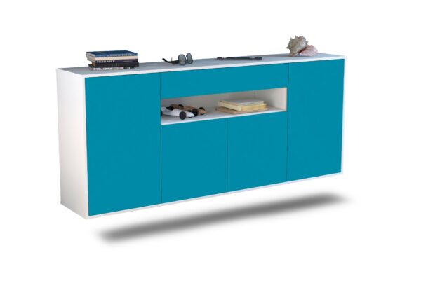 Sideboard Lansing | hängend | Korpus Weiß | Front in Türkis | 180x79x35cm (BxHxT)