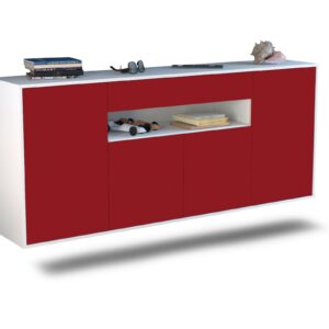 Sideboard Lansing | hängend | Korpus Weiß | Front in Bordeaux | 180x79x35cm (BxHxT)