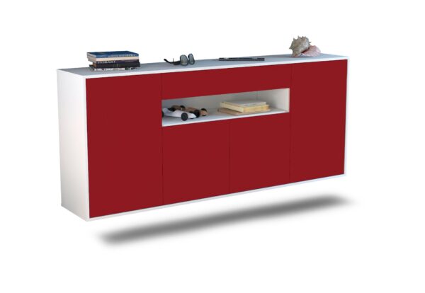 Sideboard Lansing | hängend | Korpus Weiß | Front in Bordeaux | 180x79x35cm (BxHxT)