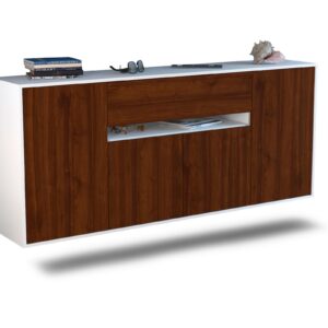 Sideboard Flint | hängend | Korpus Weiß | Front in Walnuss Holz Optik | 180x79x35cm (BxHxT)