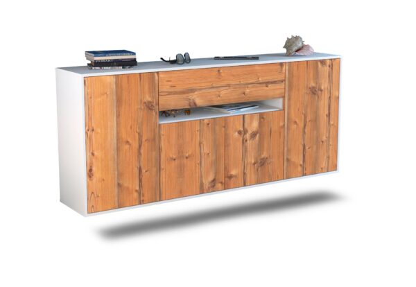 Sideboard Flint | hängend | Korpus Weiß | Front in Pinie Holz Optik | 180x79x35cm (BxHxT)