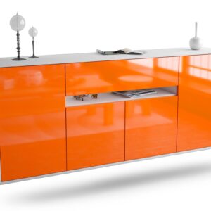 Sideboard Flint | hängend | Korpus Weiß | Front in Hochglanz Orange | 180x79x35cm (BxHxT)
