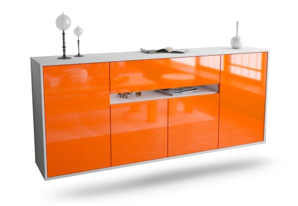 Sideboard Flint | hängend | Korpus Weiß | Front in Hochglanz Orange | 180x79x35cm (BxHxT)