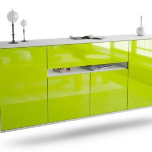 Sideboard Flint | hängend | Korpus Weiß | Front in Hochglanz Grün | 180x79x35cm (BxHxT)