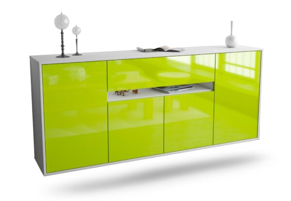 Sideboard Flint | hängend | Korpus Weiß | Front in Hochglanz Grün | 180x79x35cm (BxHxT)