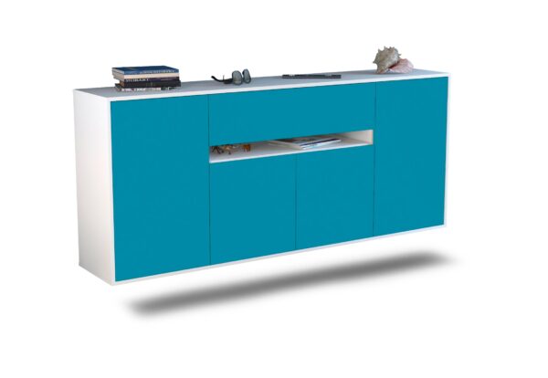 Sideboard Flint | hängend | Korpus Weiß | Front in Türkis | 180x79x35cm (BxHxT)