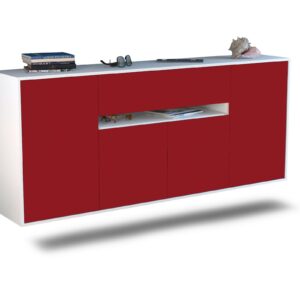 Sideboard Flint | hängend | Korpus Weiß | Front in Bordeaux | 180x79x35cm (BxHxT)