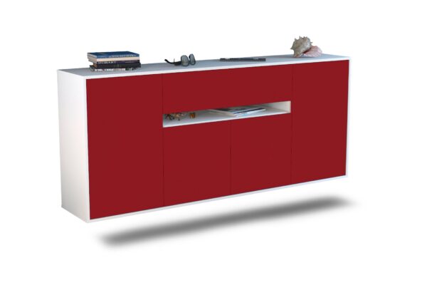 Sideboard Flint | hängend | Korpus Weiß | Front in Bordeaux | 180x79x35cm (BxHxT)