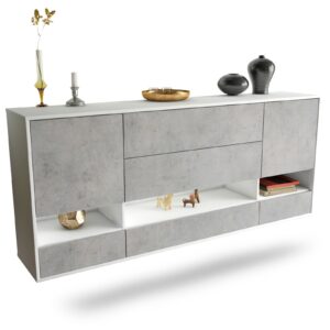 Sideboard Lafayette | hängend | Korpus Weiß | Front in Beton Optik | 180x79x35cm (BxHxT)