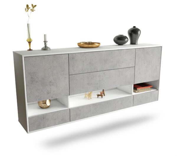 Sideboard Lafayette | hängend | Korpus Weiß | Front in Beton Optik | 180x79x35cm (BxHxT)