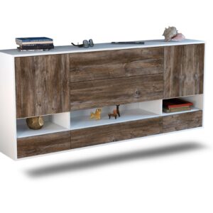 Sideboard Lafayette | hängend | Korpus Weiß | Front in Treibholz Holz Optik | 180x79x35cm (BxHxT)