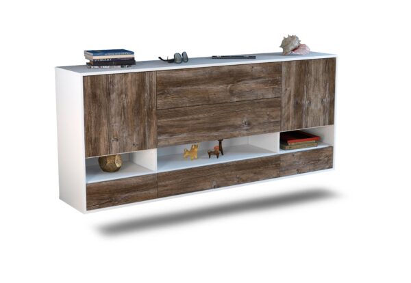 Sideboard Lafayette | hängend | Korpus Weiß | Front in Treibholz Holz Optik | 180x79x35cm (BxHxT)