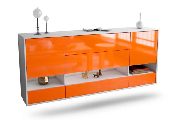 Sideboard Lafayette | hängend | Korpus Weiß | Front in Hochglanz Orange | 180x79x35cm (BxHxT)