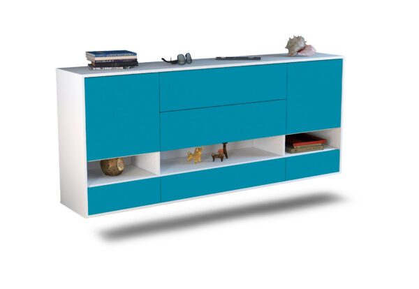 Sideboard Lafayette | hängend | Korpus Weiß | Front in Türkis | 180x79x35cm (BxHxT)