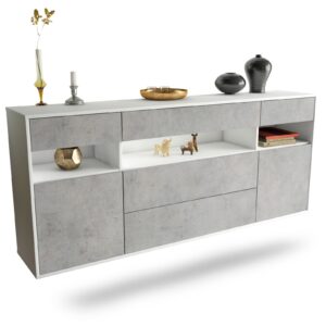 Sideboard Inglewood | hängend | Korpus Weiß | Front in Beton Optik | 180x79x35cm (BxHxT)