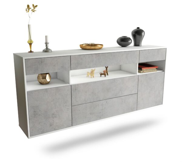 Sideboard Inglewood | hängend | Korpus Weiß | Front in Beton Optik | 180x79x35cm (BxHxT)