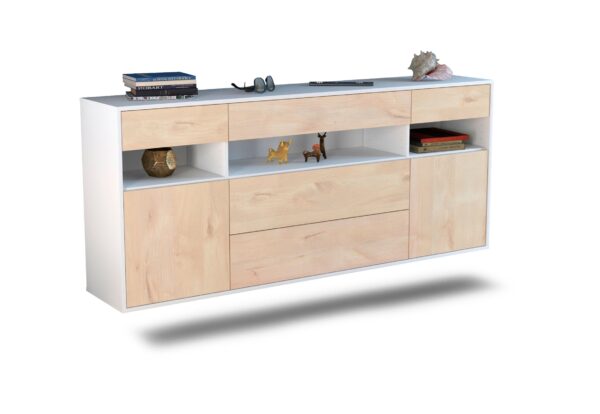 Sideboard Inglewood | hängend | Korpus Weiß | Front in Zeder Holz Optik | 180x79x35cm (BxHxT)