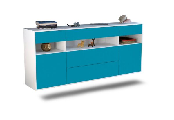 Sideboard Inglewood | hängend | Korpus Weiß | Front in Türkis | 180x79x35cm (BxHxT)