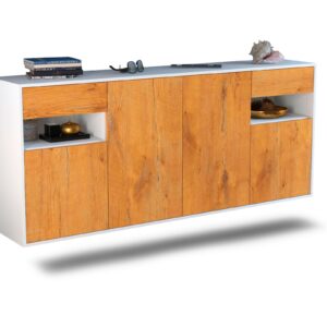 Sideboard Killeen | hängend | Korpus Weiß | Front in Eiche Holz Optik | 180x79x35cm (BxHxT)