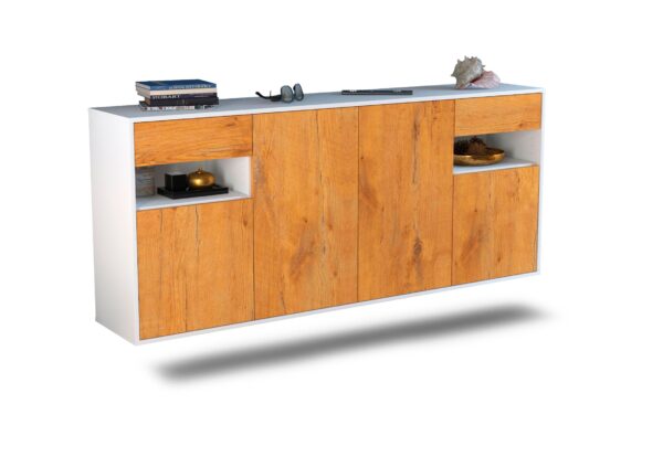 Sideboard Killeen | hängend | Korpus Weiß | Front in Eiche Holz Optik | 180x79x35cm (BxHxT)