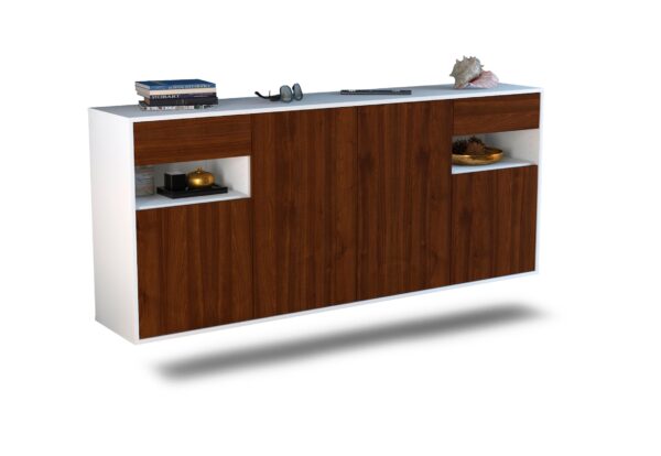 Sideboard Killeen | hängend | Korpus Weiß | Front in Walnuss Holz Optik | 180x79x35cm (BxHxT)