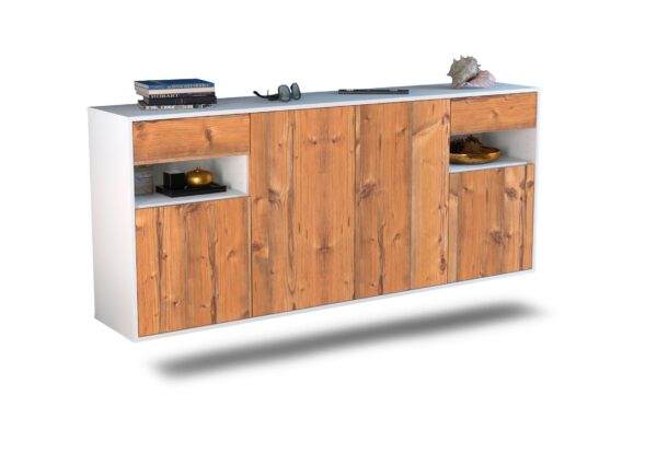 Sideboard Killeen | hängend | Korpus Weiß | Front in Pinie Holz Optik | 180x79x35cm (BxHxT)