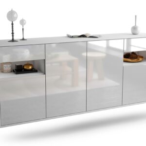 Sideboard Killeen | hängend | Korpus Weiß | Front in Hochglanz Weiß | 180x79x35cm (BxHxT)