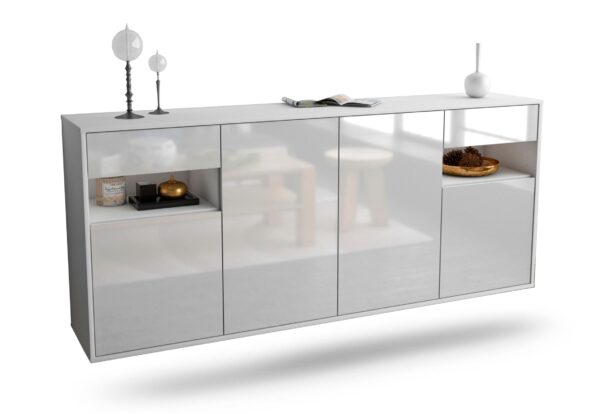 Sideboard Killeen | hängend | Korpus Weiß | Front in Hochglanz Weiß | 180x79x35cm (BxHxT)