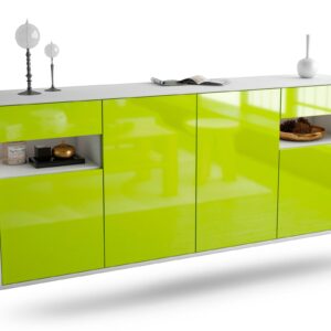 Sideboard Killeen | hängend | Korpus Weiß | Front in Hochglanz Grün | 180x79x35cm (BxHxT)