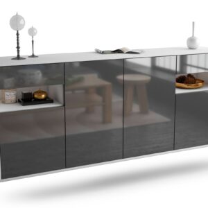 Sideboard Killeen | hängend | Korpus Weiß | Front in Hochglanz Grau | 180x79x35cm (BxHxT)